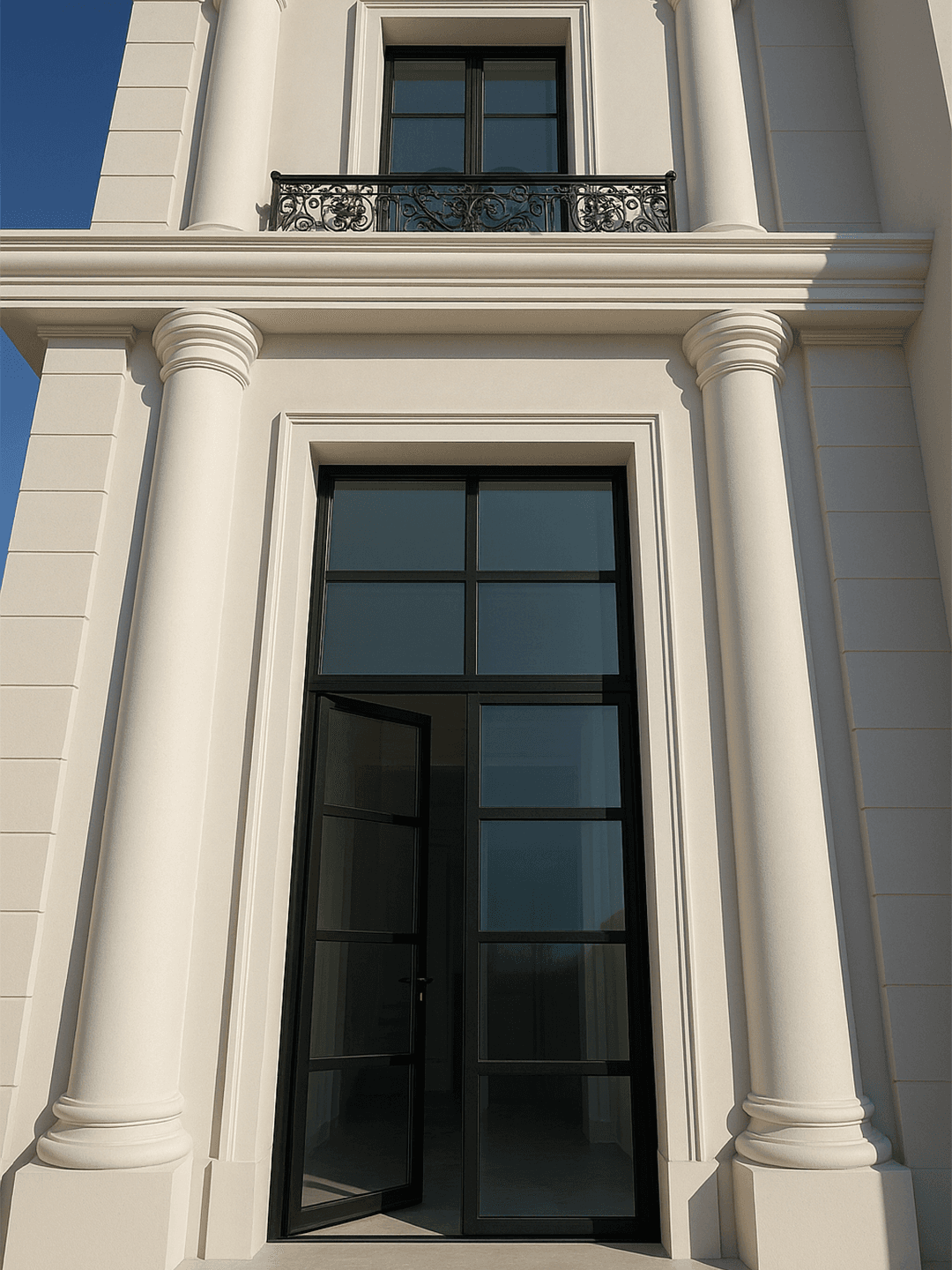 A German Quality window and door installation at a Qatari villa entrance